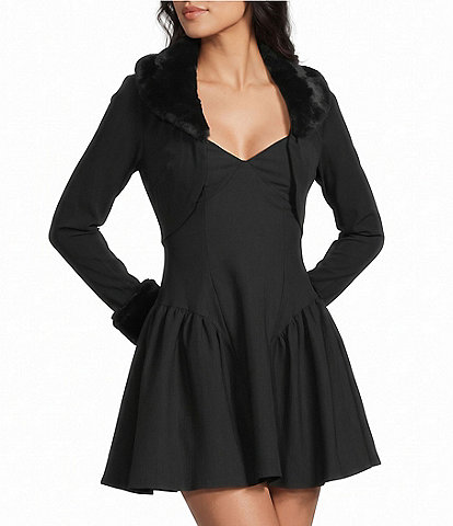 I.N. San Francisco Faux Fur Trim Long Sleeve Shrug