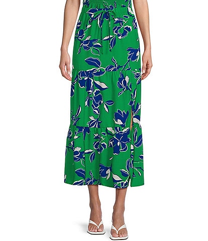 I.N. San Francisco Floral-Printed Tiered Side-Slit Coordinating Long Skirt