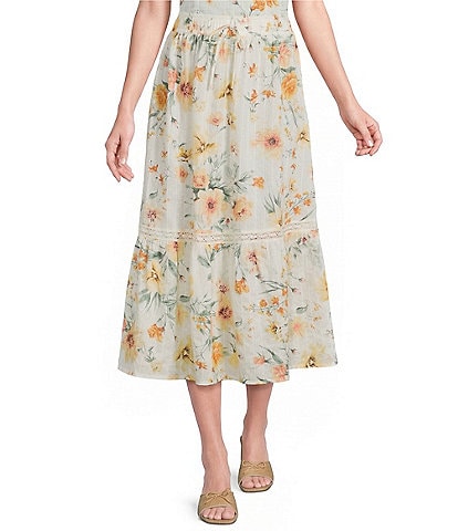 I.N. San Francisco Floral Printed Tiered Trim Maxi Skirt
