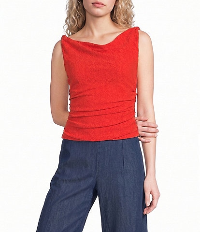 I.N. San Francisco Lace Twist Neck Rouched Side Top