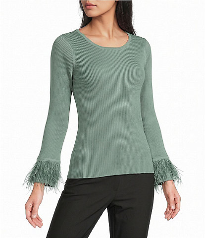 I.N. San Francisco Long Sleeve Feather Trim Sweater