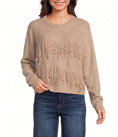 I.N. San Francisco Long Sleeve Fringe Pullover Sweater