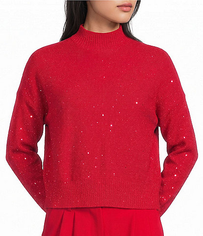 I.N. San Francisco Metallic Knit Mock Neck Long Sleeve Sweater