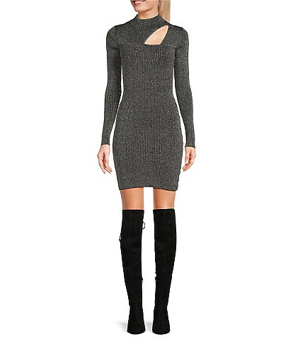 I.N. San Francisco Mock Neck Long Sleeve Front Cut-Out Bodycon Dress