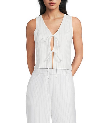 I.N. San Francisco Pinstripe Tie Front Vest