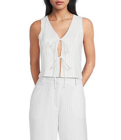 I.N. San Francisco Pinstripe Tie Front Vest