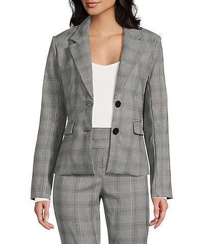 I.N. San Francisco Plaid Slim Fit Structured Notch Lapel Patch Pocket 2-Button Blazer