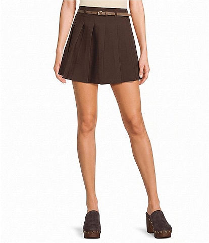 I.N. San Francisco Pleated Belted Mini Skirt