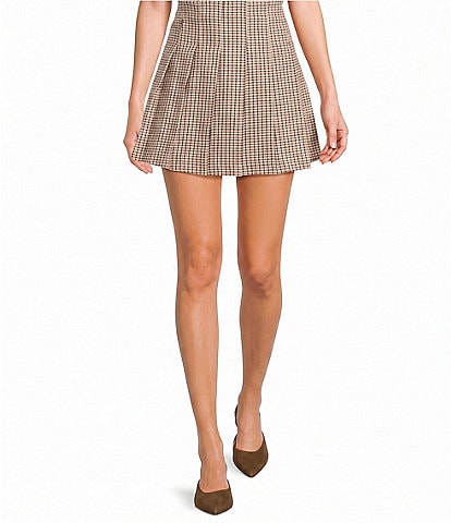 I.N. San Francisco Pleated Plaid Pull-On Mini Coordinating Skirt