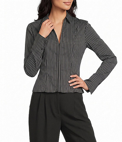 I.N. San Francisco Poplin Collared Button Front Long Sleeve Top