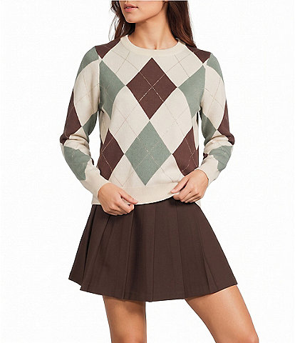 I.N. San Francisco Rhinestone Argyle Long Sleeve Sweater