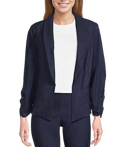 I.N. San Francisco Round Lapel 3/4 Shirred Sleeve One Button Blazer