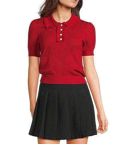 I.N. San Francisco Ruffle Collared Short Sleeve Sweater Top