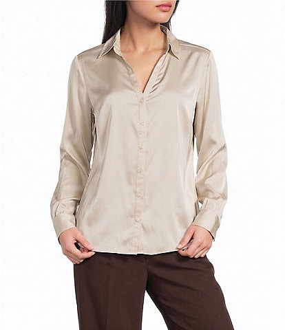 I.N. San Francisco Satin Long Sleeve Button Front Shirt