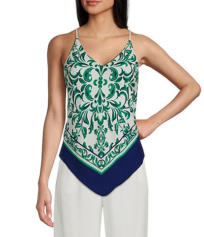 I.N. San Francisco Sleeveless Bohemian-Printed Scarf-Front Camisole