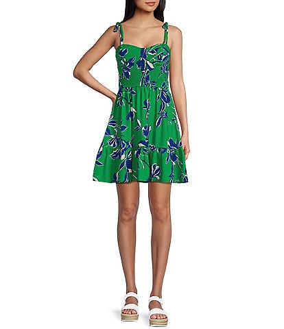 I.N. San Francisco Sleeveless Floral-Printed Smocked-Bodice Mini Dress