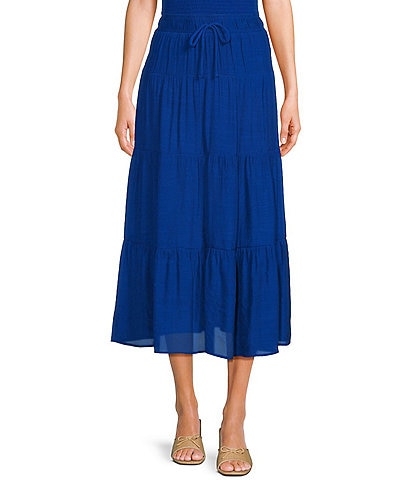 I.N. San Francisco Solid Tiered Gauze Texture Coordinating Long Skirt
