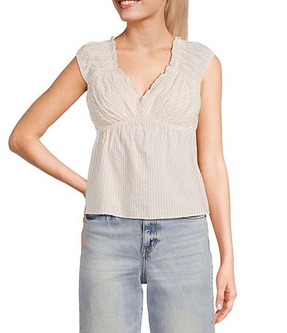 I.N. San Francisco Striped V-Neck Flutter Sleeve Baby Doll Top