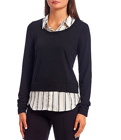I.N. San Francisco V-Neck Long Sleeve Layered-Look Two-Fer Top
