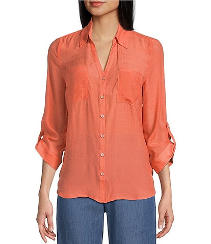 I.N. San Francisco Woven Button Front 3/4 Sleeve Shirt