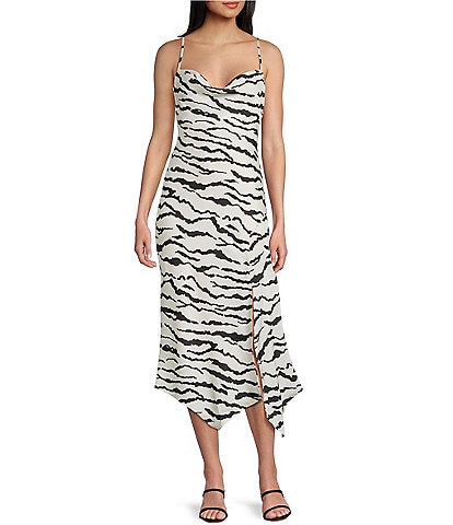 I.N. San Francisco Zebra Print Drape Neck Slip Dress