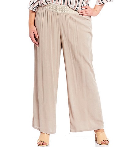 I.N. Studio Plus Size Solid Crepon Pull-On Wide Leg Pants