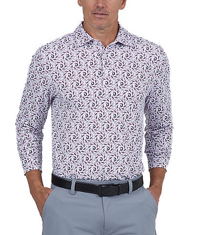 IBKUL Big Wave Print Long Sleeve Polo Shirt