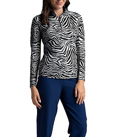 IBKUL Cecilia Animal Print Long Sleeve Mock Neck Top
