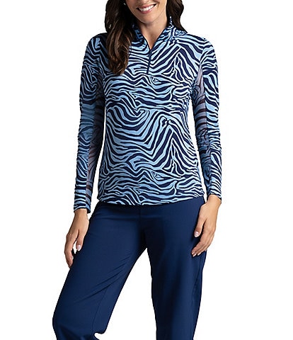 IBKUL Cecilia Animal Print Long Sleeve Mock Neck Top