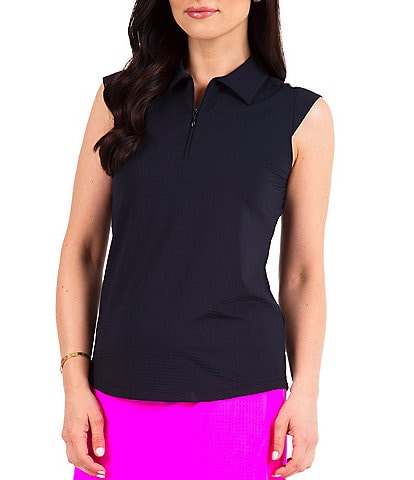 IBKUL Essential Solid Sleeveless Point Collar Polo Top