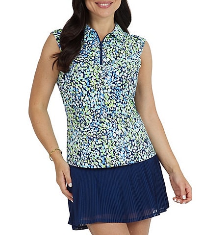 IBKUL Naomi Printed Sleeveless Printed Polo Top