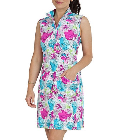 IBKUL Paddy Floral Printed Sleeveless Zip Mock Neck Dress
