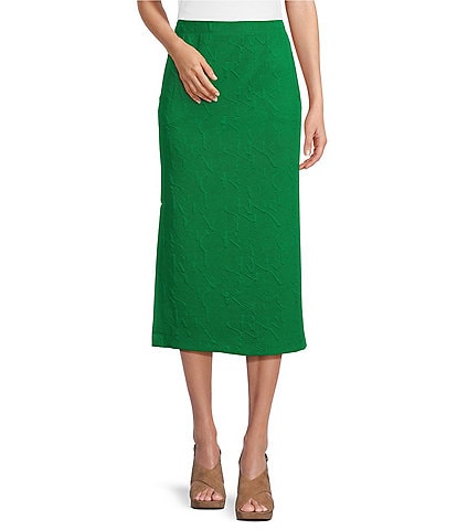 IC Collection Alphabet Jacquard Knit Side Striped Trim Pull-On Coordinating Midi Skirt