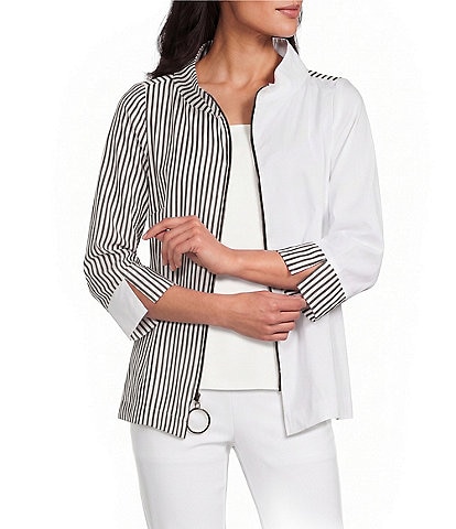 IC Collection Colorblock Stripe Stand Collar Bracelet Sleeve Front Zip Jacket