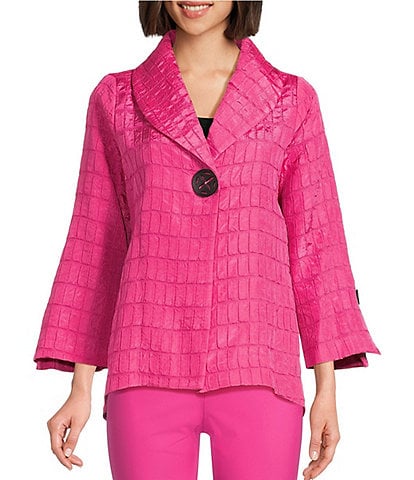 IC Collection Crinkle Jacquard Shawl Collar Long Sleeve Jacket