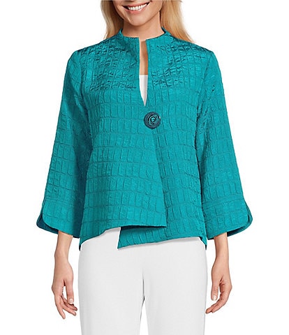 IC Collection Crinkle Woven High Neck Bracelet Sleeve Asymmetrical Jacket