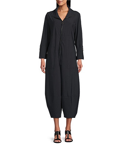 IC Collection Knit Collar Neck Zip Front Long Sleeve Barrel Crop Jumpsuit