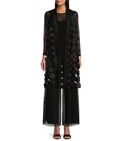 IC Collection Knit Mesh Circle Applique Long Sleeve Open Front Long Cardigan