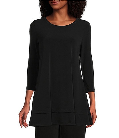 IC Collection Round Neck 3/4 Sleeve Knit Jersey Layered Tunic
