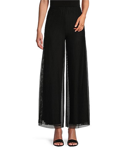 IC Collection Mesh Knit Overlay Wide-Leg Flat Front Pant