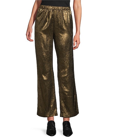 IC Collection Metallic Woven Elastic Waist Wide-Leg Pull-On Pants