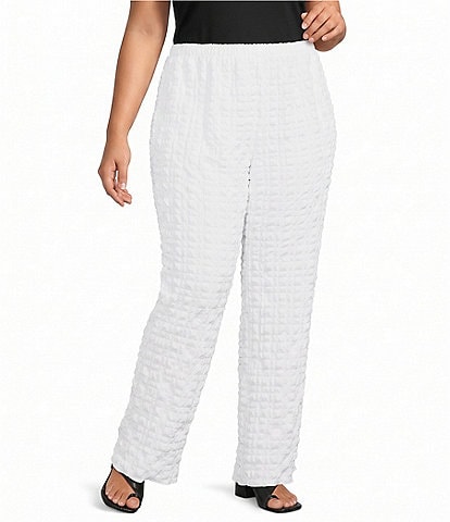 IC Collection Plus Bubble Check Elastic Waist Straight Leg Pants
