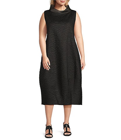 IC Collection Plus High Neck Sheer Trim Sleeveless Balloon Dress