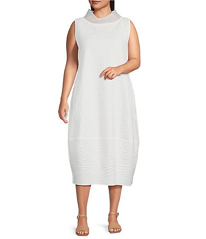 IC Collection Plus High Neck Sheer Trim Sleeveless Balloon Dress