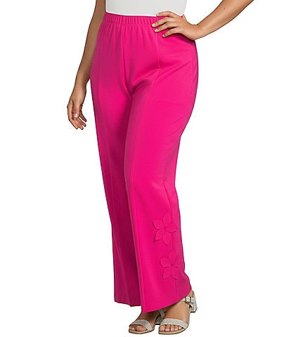 IC Collection Plus Knit Front Slit 3D Floral Pull-On Pants