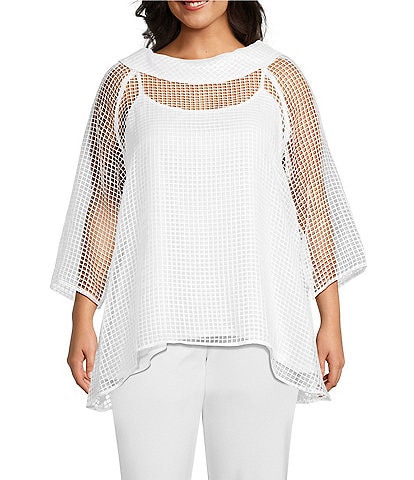 IC Collection Plus Size Cowl Neck 3/4 Sleeve Mesh Tunic