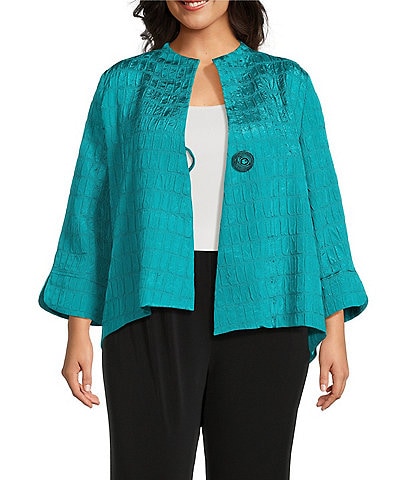 IC Collection Plus Size Crinkle Woven High Neck Bracelet Sleeve Asymmetrical Jacket