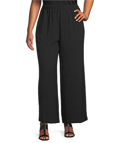 IC Collection Plus Size Crinkled Woven Elastic Waist Wide Leg Pull-On Pants