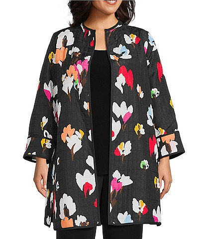 IC Collection Plus Size Floral Print High Scoop Neck Long Sleeve Jacket