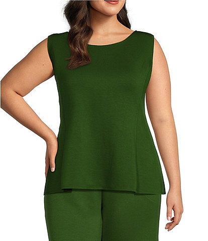 IC Collection Plus Size Knit Crepe Boat Neck Sleeveless Tank